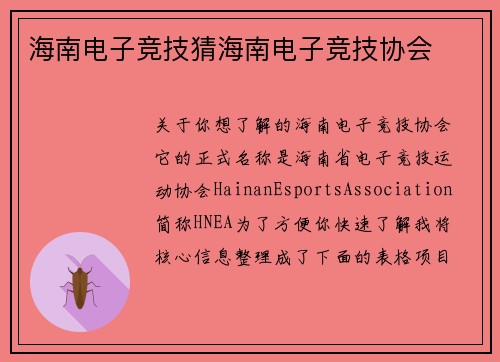 海南电子竞技猜海南电子竞技协会
